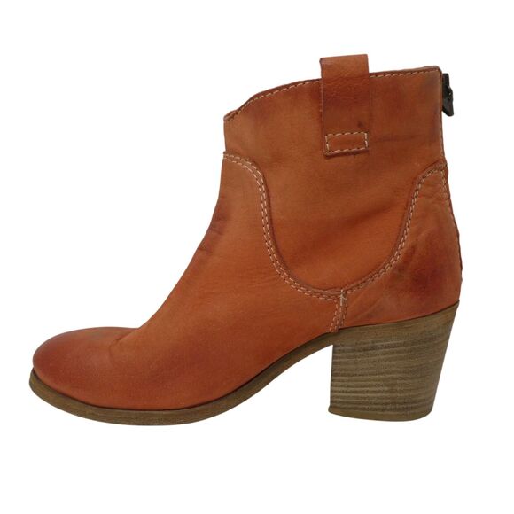 KEB Italia Coral Orange Leather Western Boho Heeled Ankle Boots - Picture 4 of 13